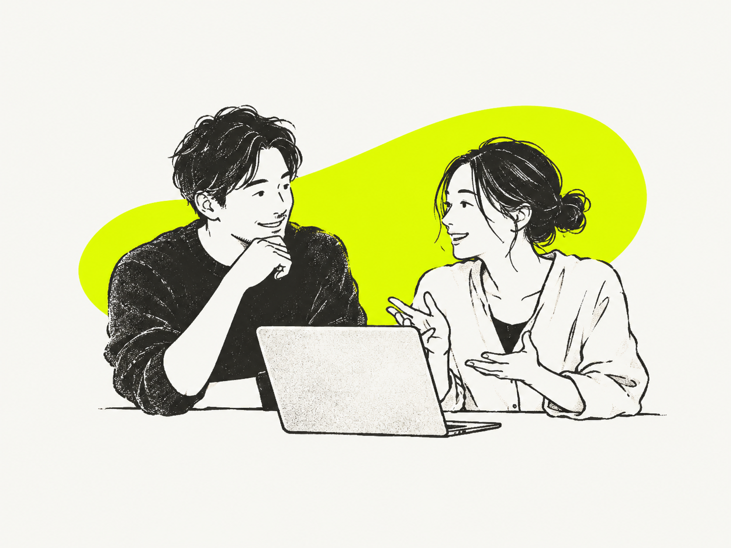 対話しながら一緒に考える二人のイメージイラスト